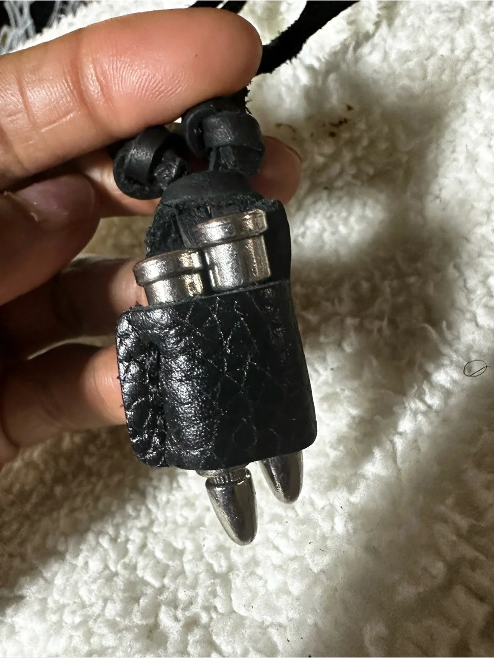 Black Leather Bullet Pendant Necklace for Men